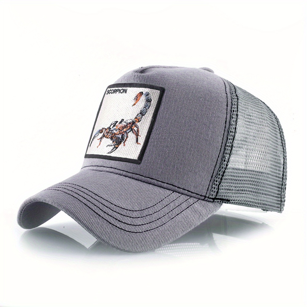 Image of Fashion Embroidered Animal Baseball Cap, Breathable Sun Hip Hop Hat, Mesh Trucker Cap