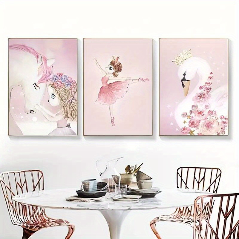 ピンクかわいい部屋の装飾 白鳥の保育園の壁アートキャンバス絵画壁