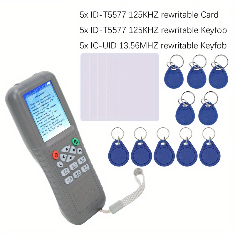 RFID Reader/Writer: Full Frequency Encryption & Decryption with 5x 125KHZ  Cards & 5x 13.56MHZ Keyfobs