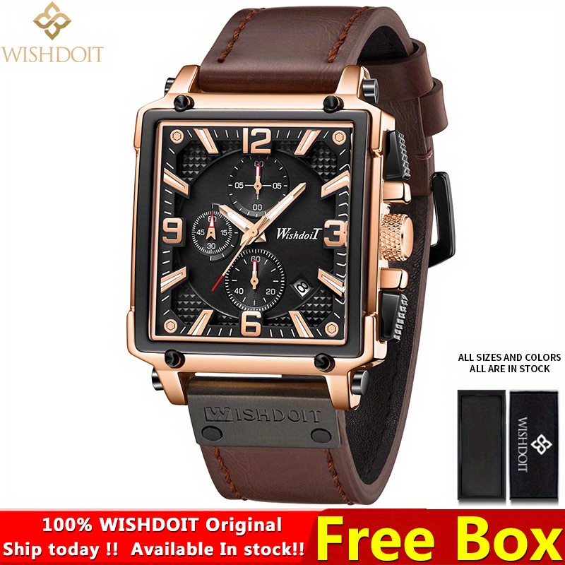 Mens Watch Analog Black Watches for Men Automatic Chronograph Wrist Watch with Calendar Business Mens Leather Watch