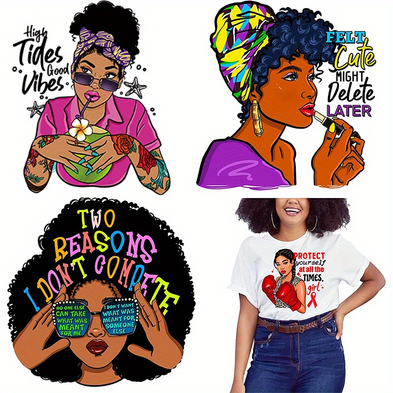 Black Girl Stickers On The Fabric Patches For Clothes Patches T-Shirt Jeans  Stickers Heat Transfer Iron-On Transfer For Clothing