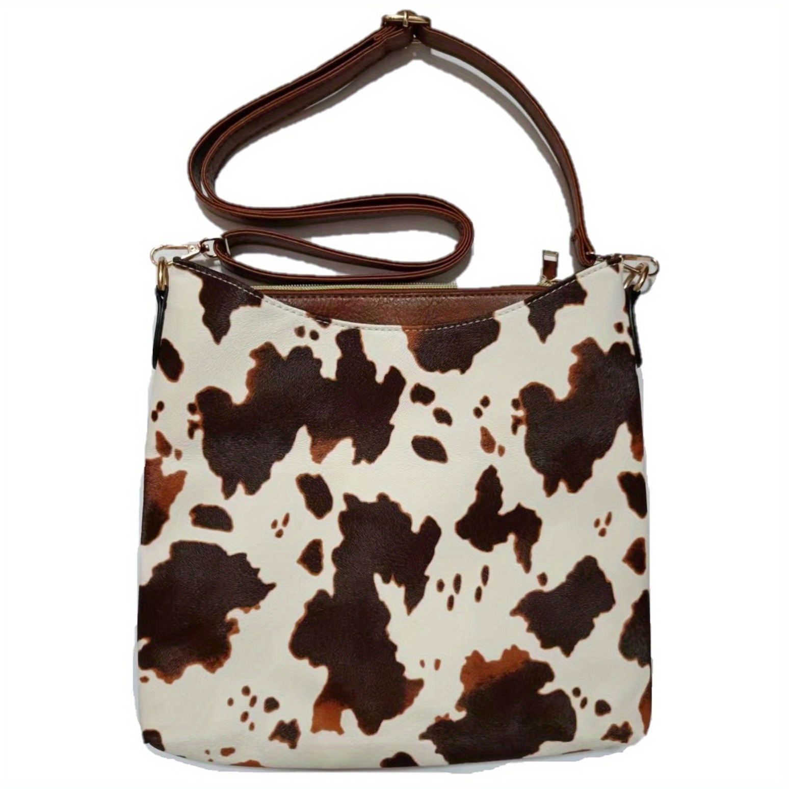 Cow Pattern Crossbody Bag, Vintage Pu Shoulder Bag, Multi Pocket Purse For  Travel - Temu