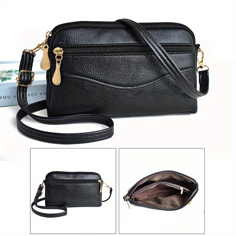 Solid Color Crossbody Bag, Women's Multi Zipper Clutch Purse, Simple Handbag  With Detachable Strap - Temu Saudi Arabia