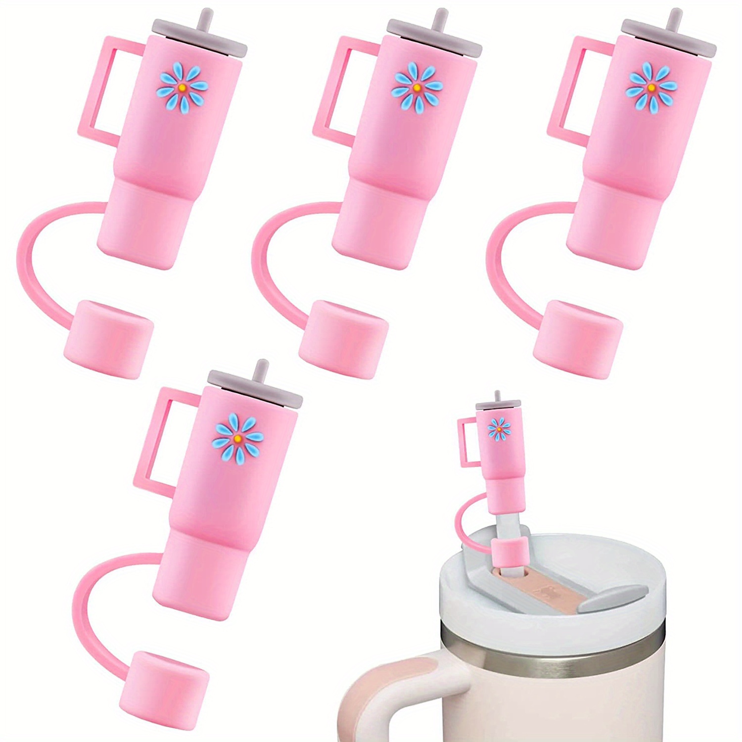  Stanley Cup Accessories - Spill Proof Stoppers, Straw Covers,  Silicone Boot for Stanley 40oz & 30oz Tumblers (PINK): Home & Kitchen