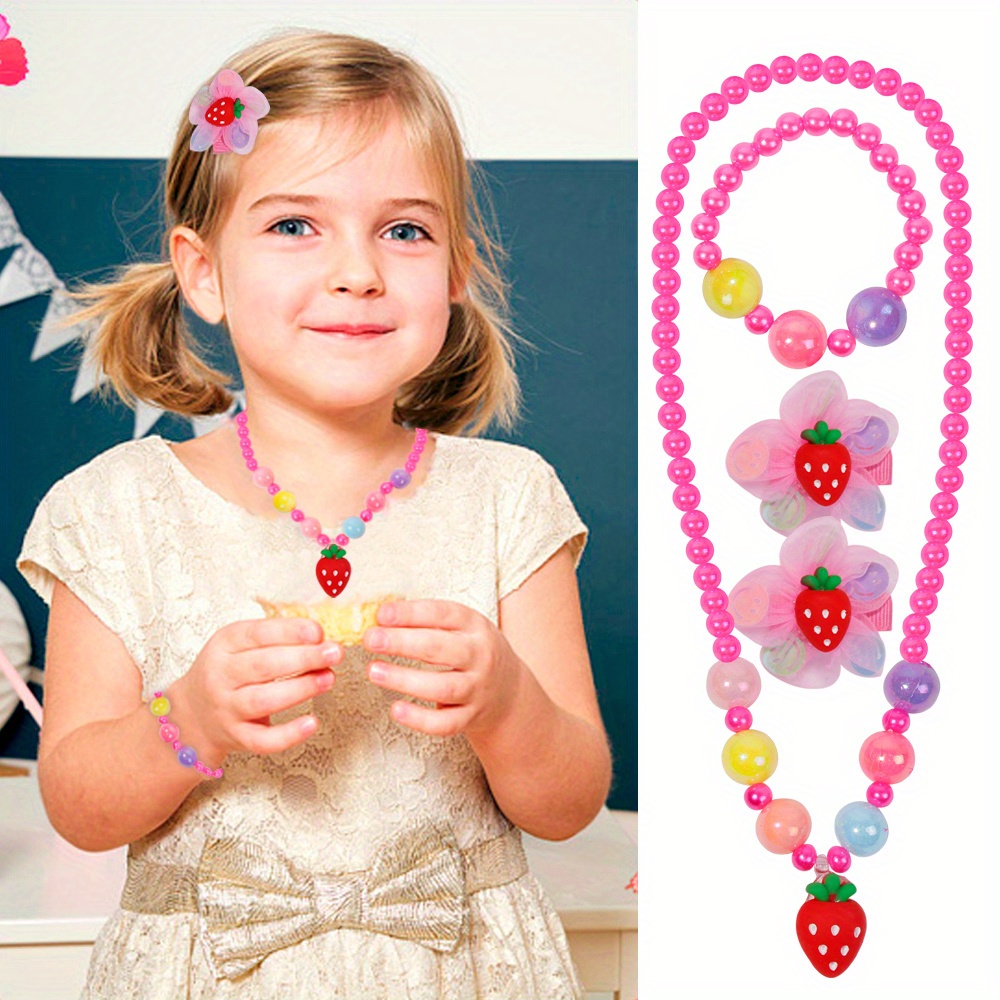 Children's Jewelry, Jewels Set, Little Girls Princess Necklace Bracelet Flower Hair Card Toys Accessories,Temu