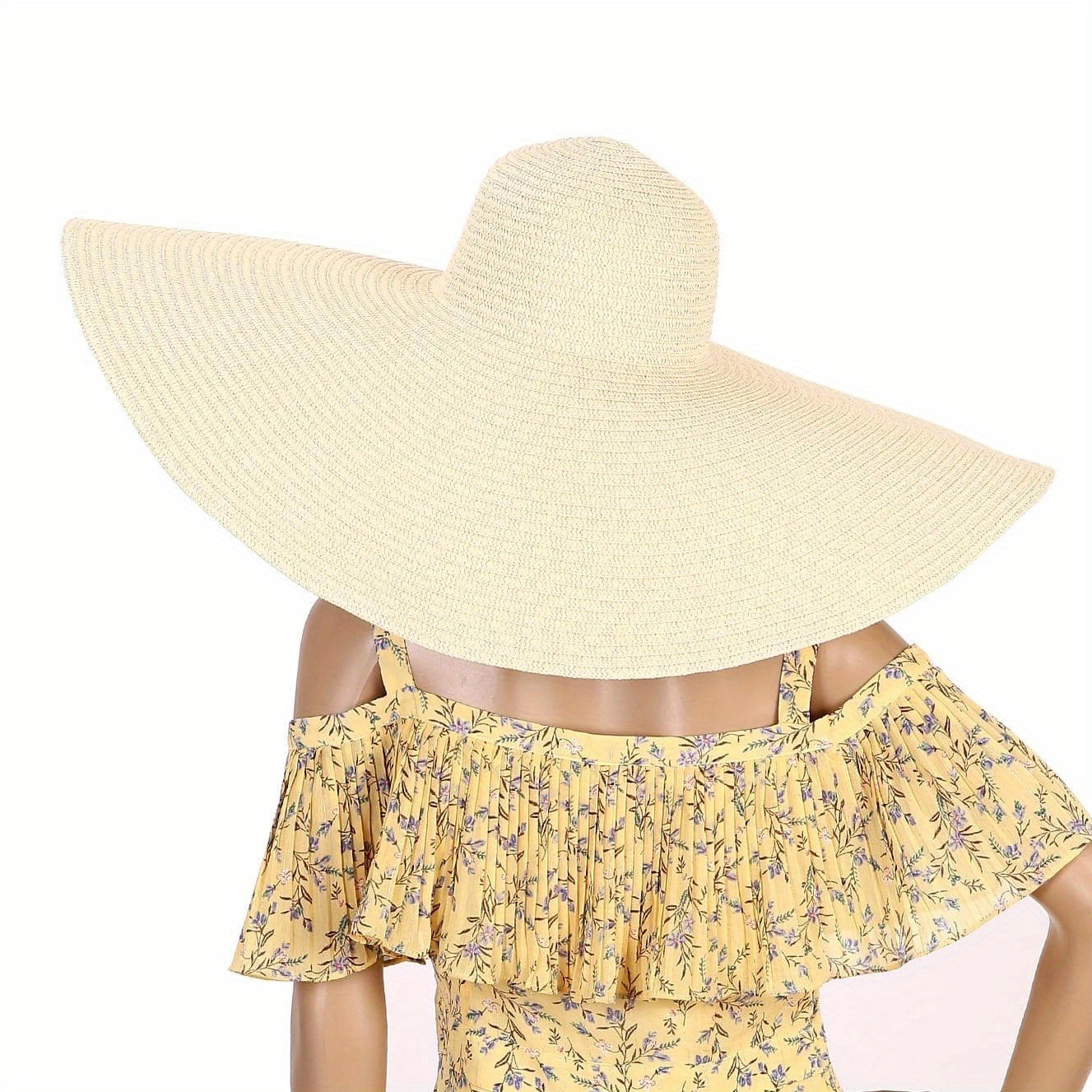 Stay Cool Protected: Solid Large Brim Straw Hat Women - Temu