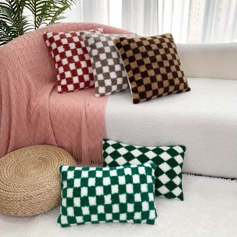 1pc Checkerboard Pattern Cushion Cover Without Filler, Modern Soft Stretchy Throw  Pillow Cover For Household