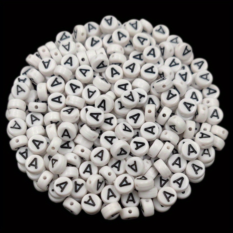 White Plastic Alphabet Beads With Black Letters