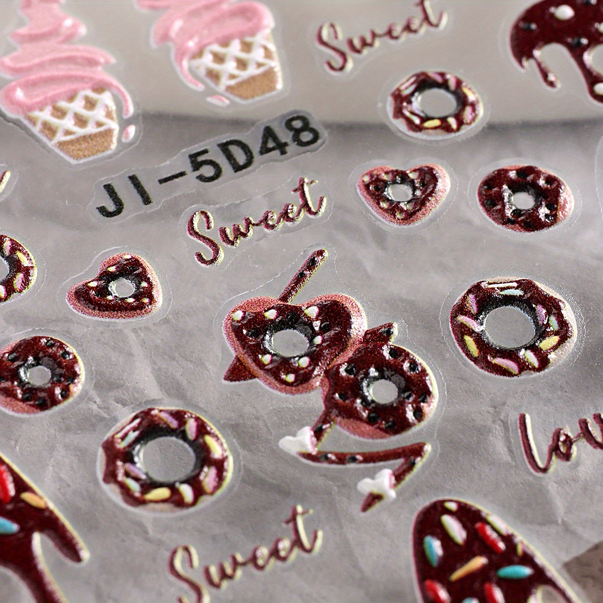 5d Embossed Ice Cream Nail Art Sticker Decal Donut Lollipop - Temu