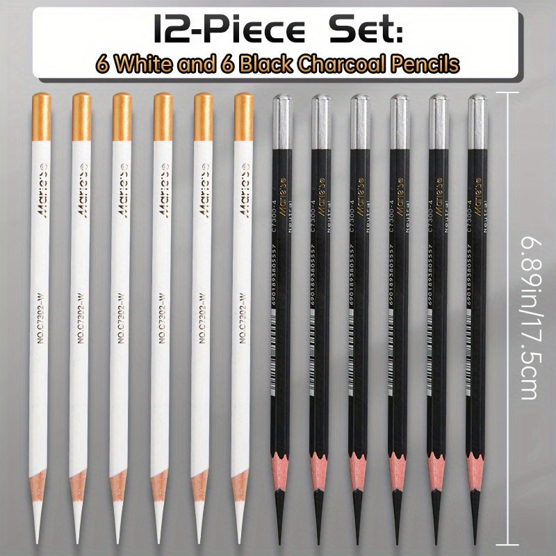 12pcs Marie's Artist Soft Black Paper Handle Charcoal Pencils for Drawing  and Sketching