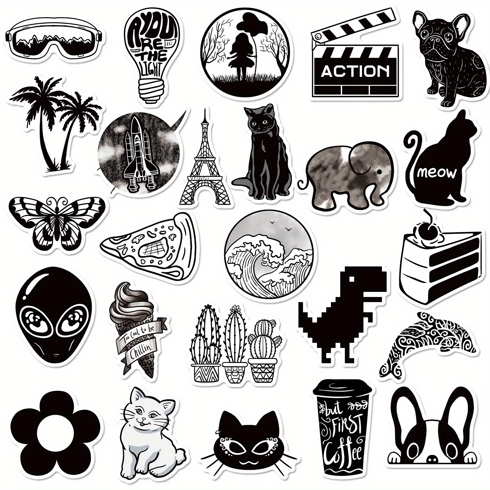 200pcs Purple Green Blue Black And White Aesthetic Stickers Cute Cartoon  Stickers Waterproof Vinyl Style Stickers For Water Bottles Laptop Luggage  For Kids Teens Adults - Toys & Games - Temu Germany
