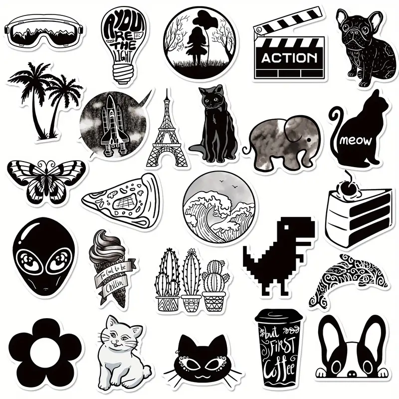 200pcs Purple Green Blue Black And White Aesthetic Stickers Cute Cartoon  Stickers Waterproof Vinyl Style Stickers For Water Bottles Laptop Luggage  For Kids Teens Adults - Toys & Games - Temu Germany