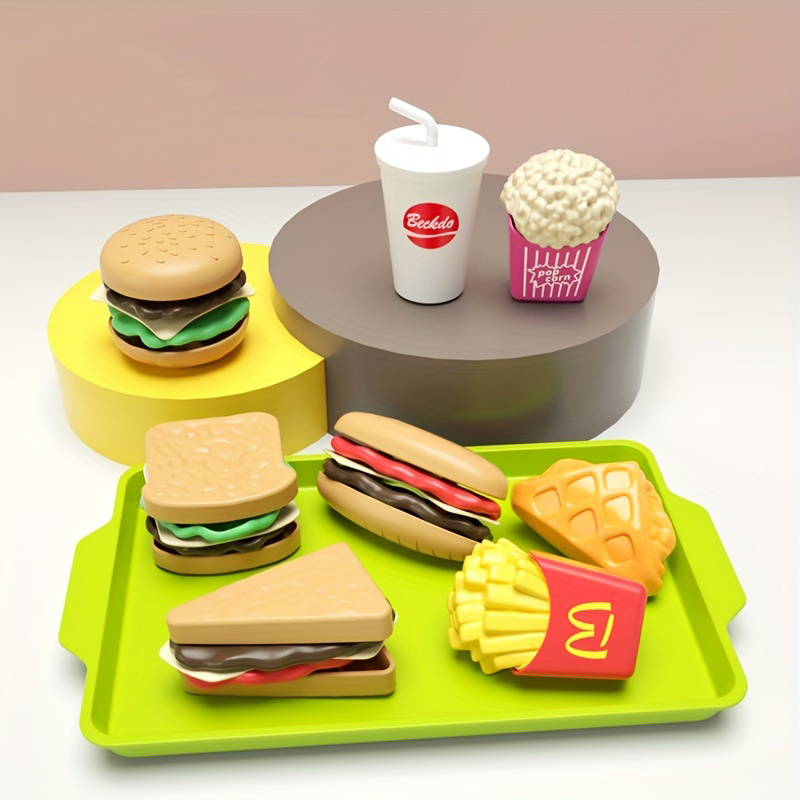 Brinquedos infantis de Simulação de Comida, Prato de Fast Food, Hambúrguer,  Bife, Pizza, Jogo de Cozinha Infantil