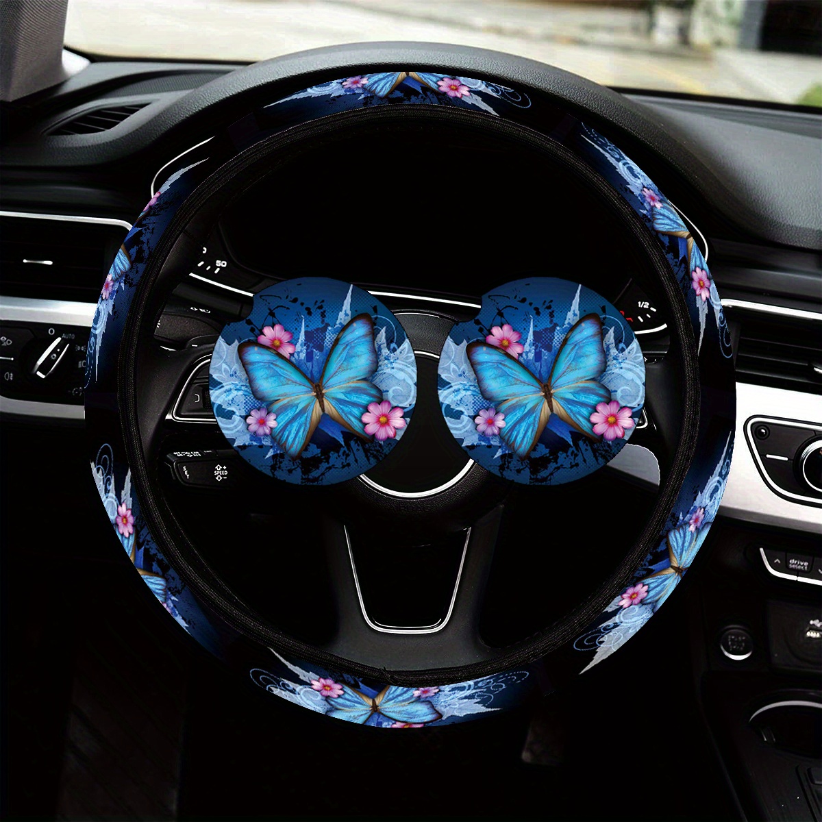 2PCS Cute Floral Ceramic Car Cup Holder Coaster - Groovy Retro Aesthetic -  Adorable Car Cup Holder Accessories with Floral Design - Coaster Mat for