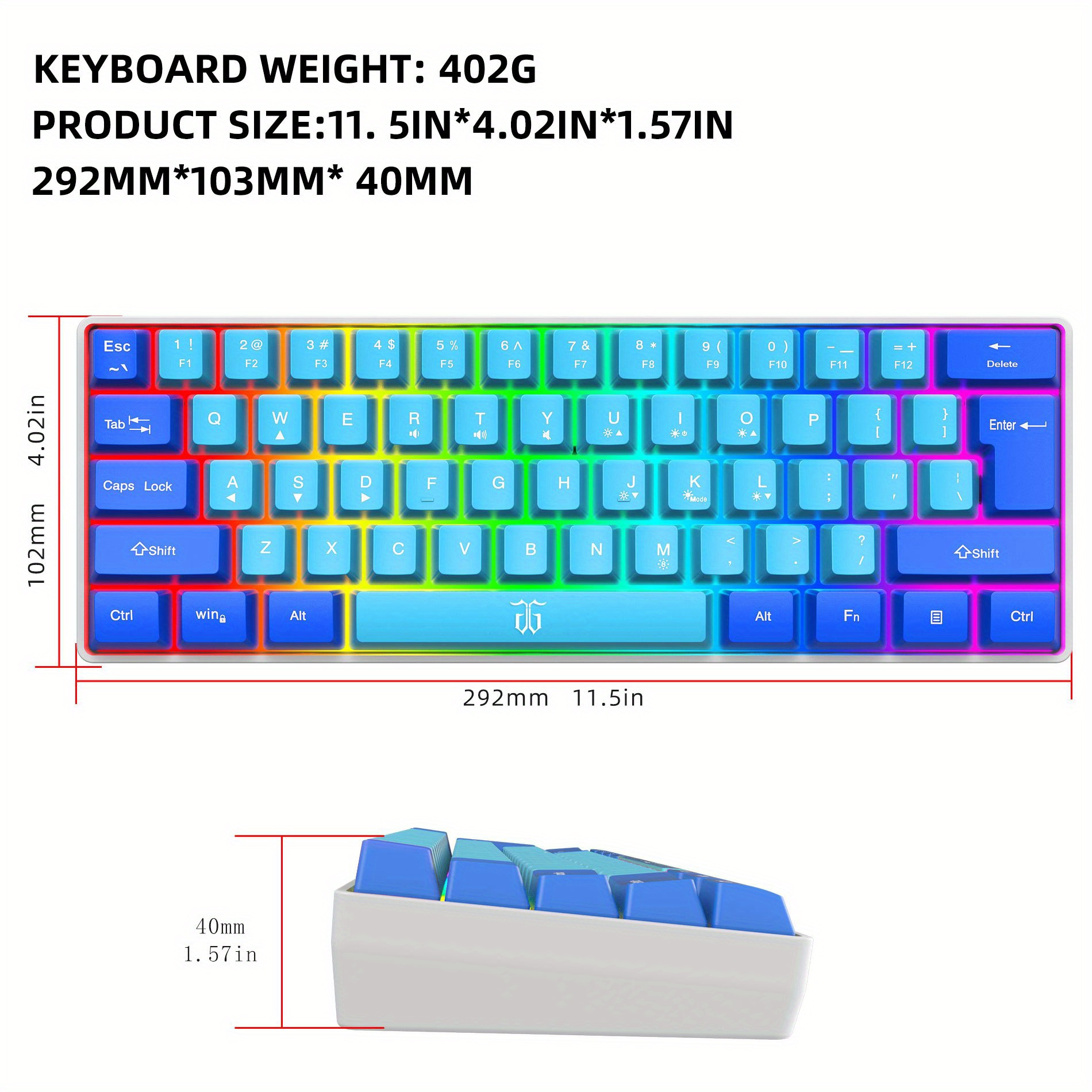 Snpurdiri 60% tastiera da gioco cablata, sensazione meccanica, piccola mini  mini tastiera RGB portatile compatta per PC, Mac, Office, Gaming (61 tasti,  bianco e nero) : : Informatica