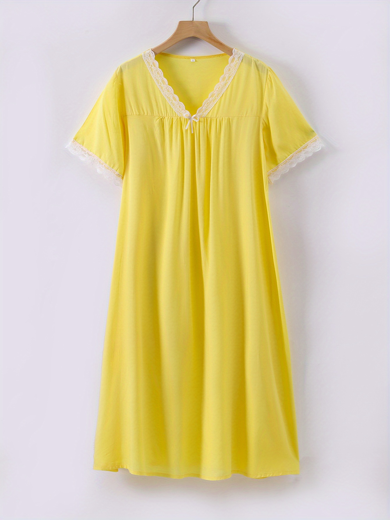 Lace Trim Princess Nightdress, Sweet & Cute Short Sleeve V Neck Sleep