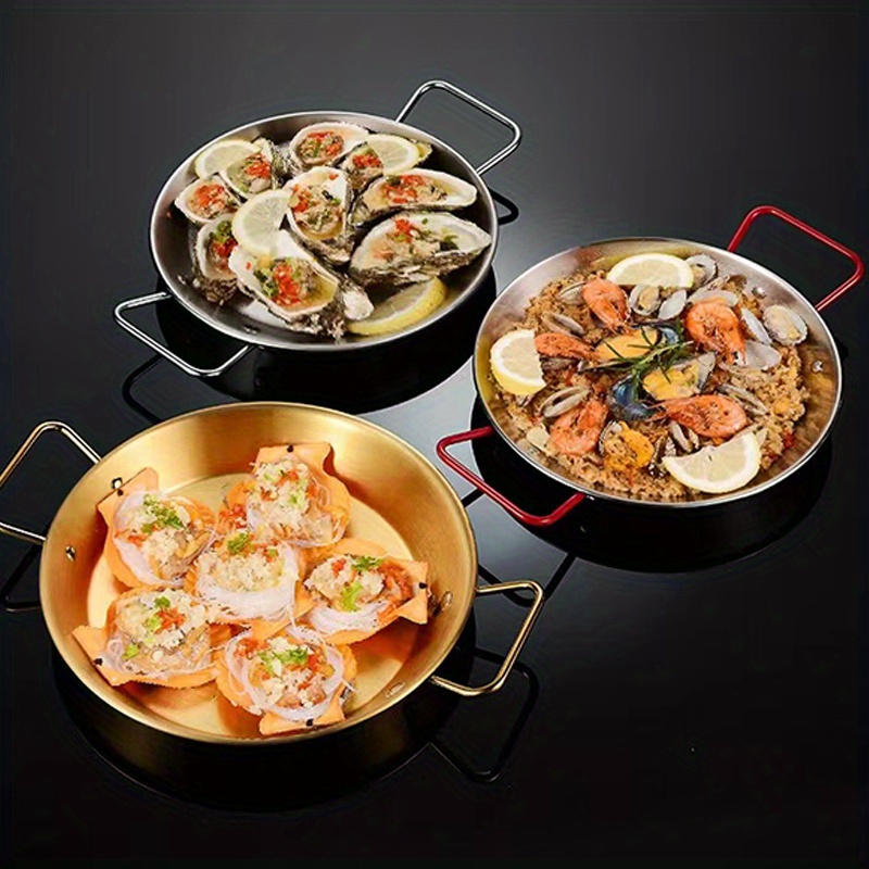 UGCER Stainless Steel Paella Pot, Spanish Seafood Rice Pans with Double  Handles, Home Cooking Pot Frying Picnic Plates Snack Tray (30cm)
