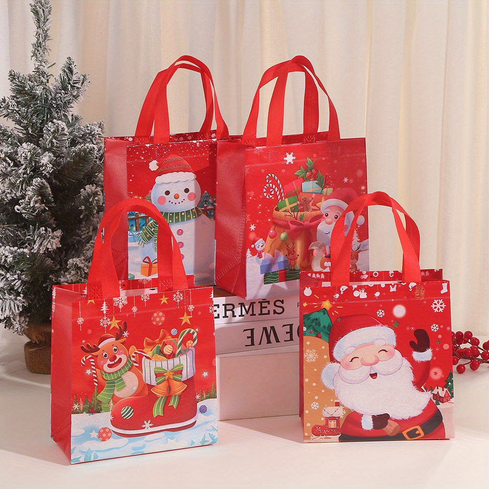 Image of 4pcs Large Christmas Gift Bags Reusable Xmas Gift Bags With Handle Christmas Bag Bulk Non-woven Holiday Gift Bags Christmas Treat Baskets Party Supplies, New Year Gift Bag
