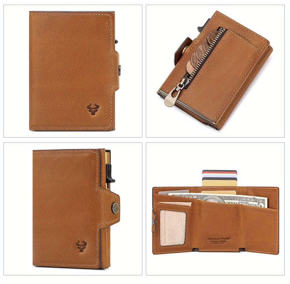 Paul Foreign Trade Oil Wax Crazy Horse Cowhide Coin Pocket Automatic Card RFID Metal Card Box Leather Card Bag