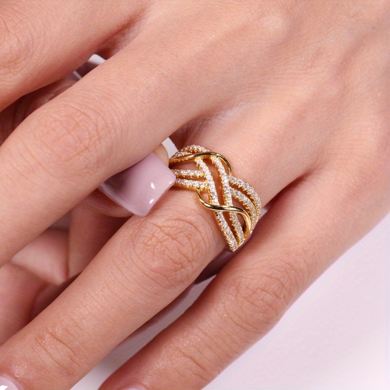A Romantic Wedding Ring For Women, Featuring A Multilayered Design With Hollow Micro Pave Zirconia, Perfect As A Jewelry Gift