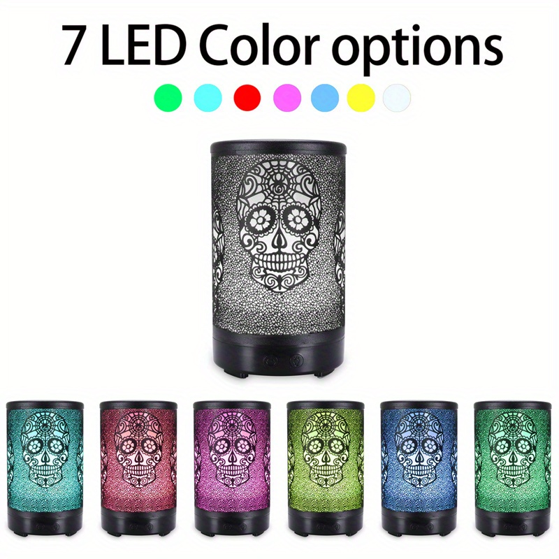 1pc 100ml 3 4oz 7 colors creative skull essential oil diffuser metal aromatherapy ultrasonic cool mist humidifier with led mood light and waterless auto off perfect for home office and gifting details 1