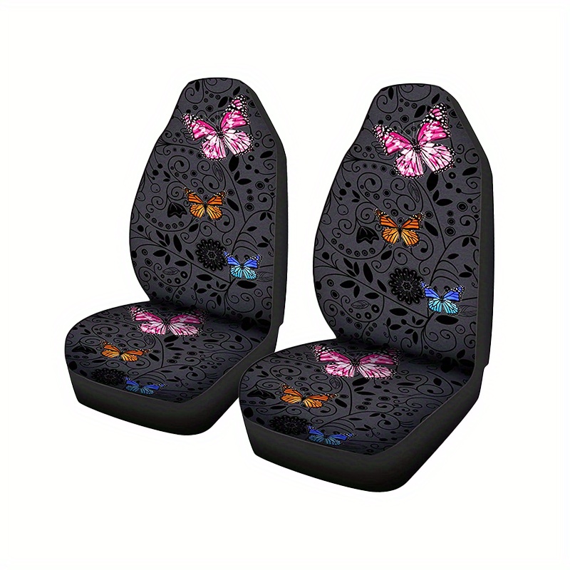 2pcs Set Butterfly Print Car Seat Covers, Universal Fit Car Seat Covers For  Front Seats Only, Automotive Bucket Seat Cushion Pad