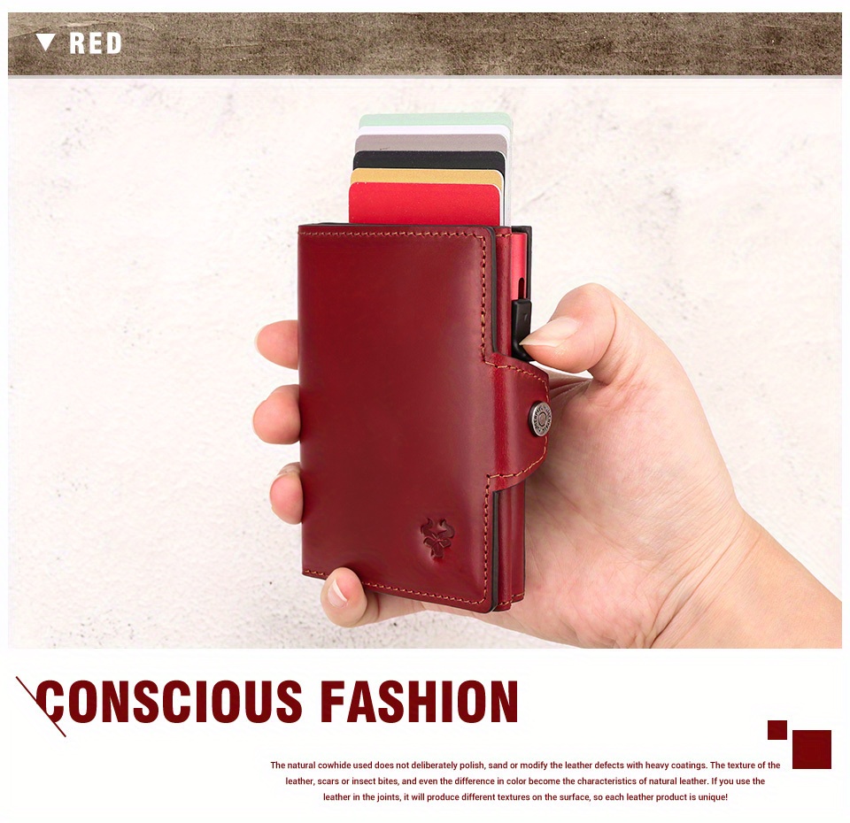 Paul Foreign Trade Oil Wax Crazy Horse Cowhide Coin Pocket Automatic Card RFID Metal Card Box Leather Card Bag