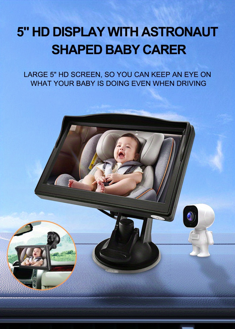VASTEND Cámara de Coche de Bebé 1080P, 4,3' HD Monitor de Espejo de Coche  150° Vista Amplia, Función de Visión Pantalla , Cámara de Asiento de