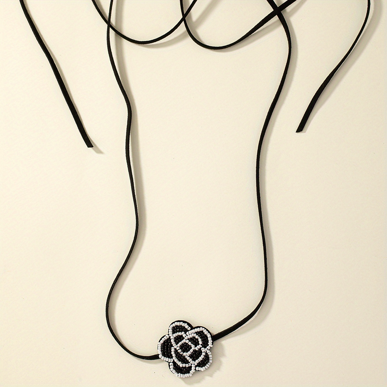 Black Beaded Flower Choker Necklace