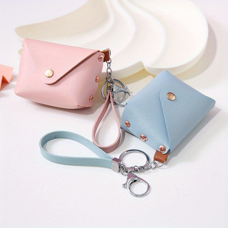 Mini Pu Leather Coin Purse With Keychain, Scarf Decor Earphone Bag,  Lipstick Bag With Snap Button, Car Key Bag Decoration Pendant - Temu