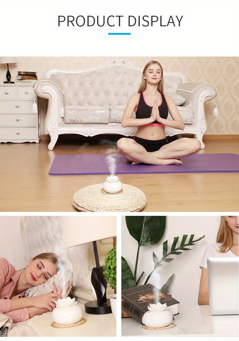 1pc 200ml ceramic lotus aroma essential oil diffuser ultra quiet humidifier for home and office use touch switch purifying air and hydrating device perfect for yoga and spa enhance your mood and relaxation details 8