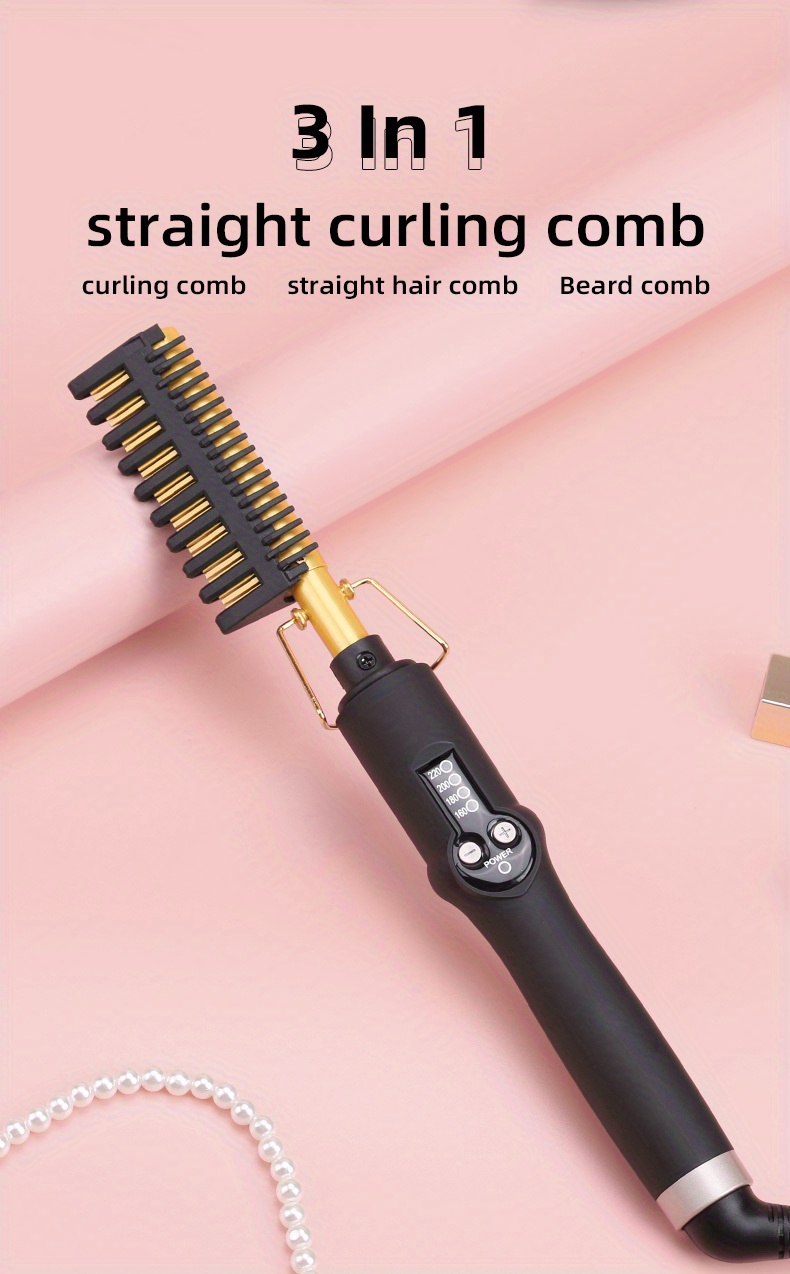 electric hot comb professional hair straightener heat ceramic press comb multifunctiona curling and straightening dual purpose hair straightening comb details 0
