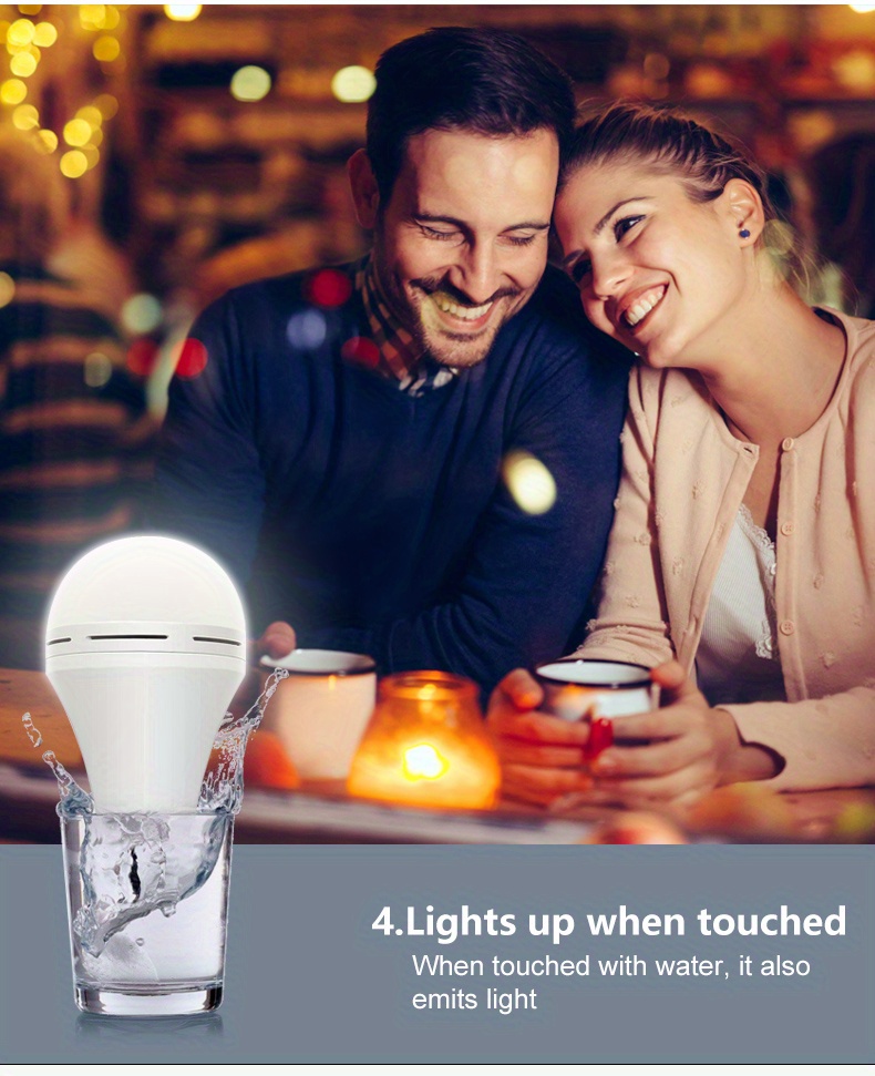 Rechargeable Emergency Led Bulb, (50w- Equivalent) Daylight White 6000k,  With Switch Hook Energy-saving Multi-function Battery Backup Emergency Light,  For Power Outage Camping Outdoor Activity, E 27 Base - Temu
