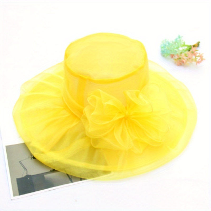 Foldable Flower Organza Sun Hat Solid Mesh Breathable Travel Beach Hats