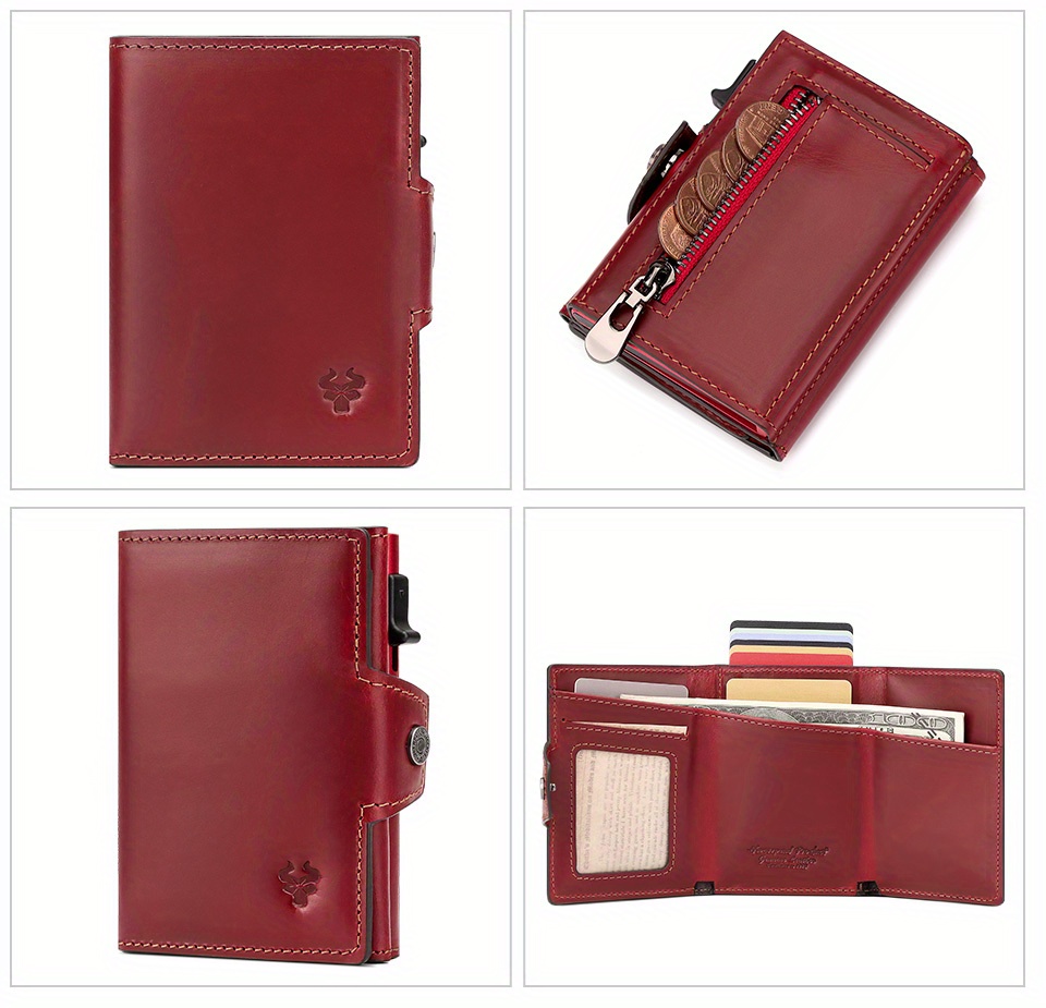 Paul Foreign Trade Oil Wax Crazy Horse Cowhide Coin Pocket Automatic Card RFID Metal Card Box Leather Card Bag