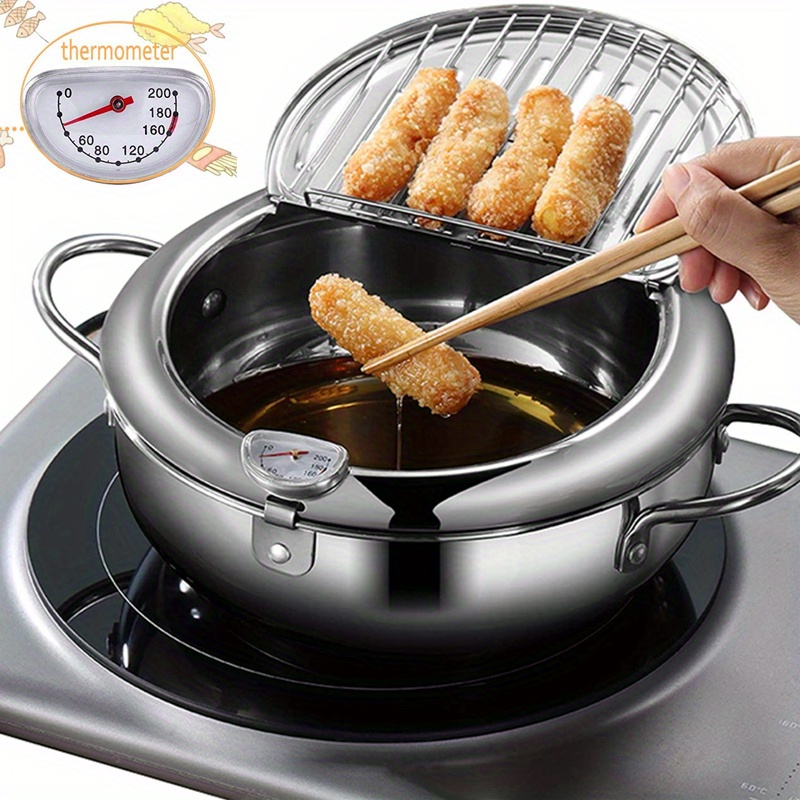 Stainless Steel Deep Frying Pot with a Thermometer and Lid Kitchen