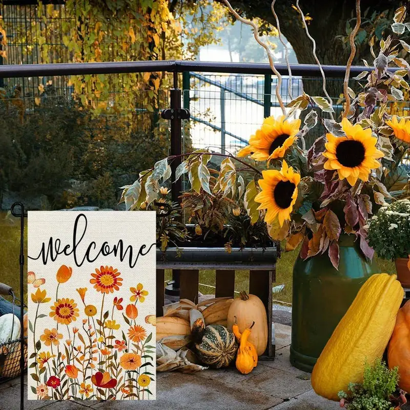 1pc Fall Thanksgiving Floral Garden Flag 12x18 Inch Small Double Sided Burlap Welcome Yard Autumn Wedding Outside Decoration 12 X 18 Inch 28 X 40 Inch No Flagpole details 0