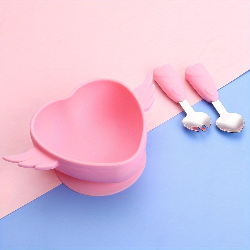 Heart Shaped Silicone Bowl Set With Spoon And Fork - Perfect For  Self-feeding Training And Elbow Food Supplement - Bendable Rice Spoon And  Food Silicone Elbow Spoon - Baby And Children's Tableware - Temu