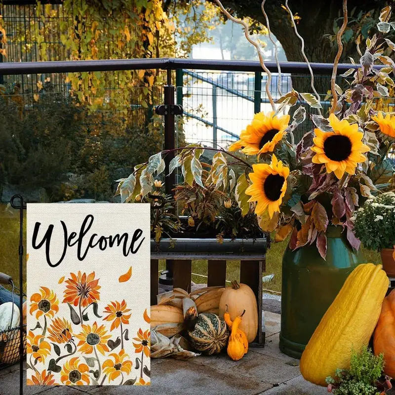 1pc Fall Thanksgiving Floral Garden Flag 12x18 Inch Small Double Sided Burlap Welcome Yard Autumn Wedding Outside Decoration 12 X 18 Inch 28 X 40 Inch No Flagpole details 3