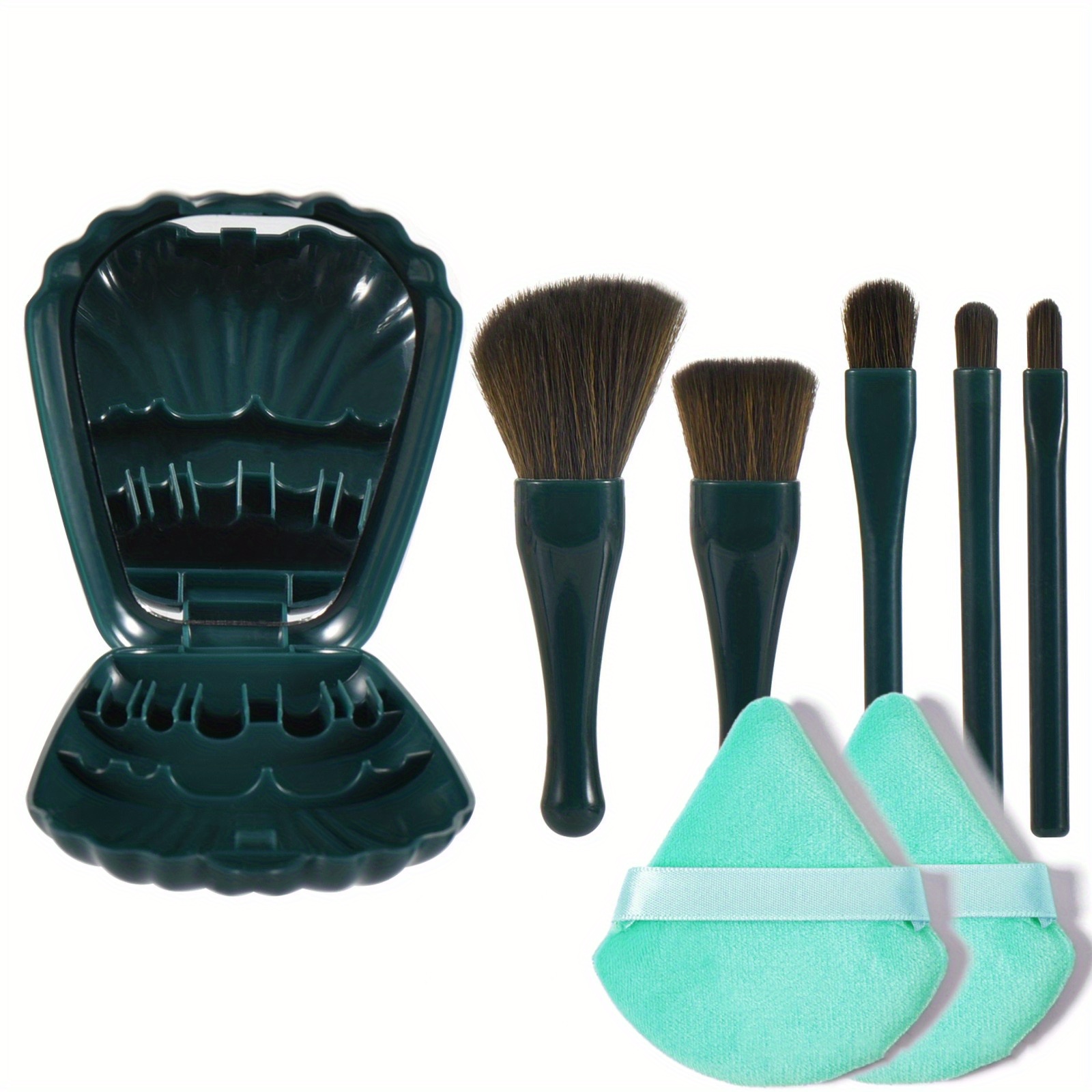 1box 5pcs/set Makeup Brushes With Case And Mirror, Mini And Lovely Shell  Shaped, Suitable For Teens And Students With Fresh Beach Style