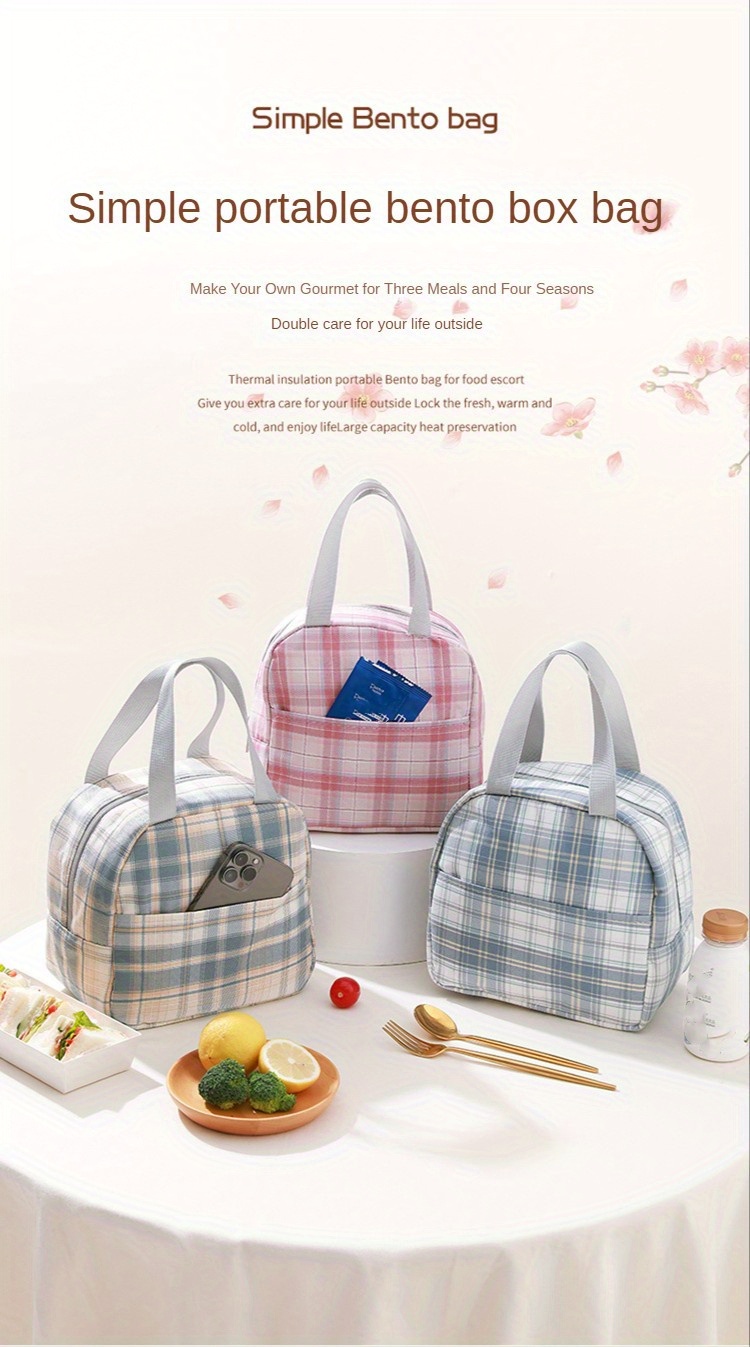 1pc Checkered Pattern Portable Lunch Bag