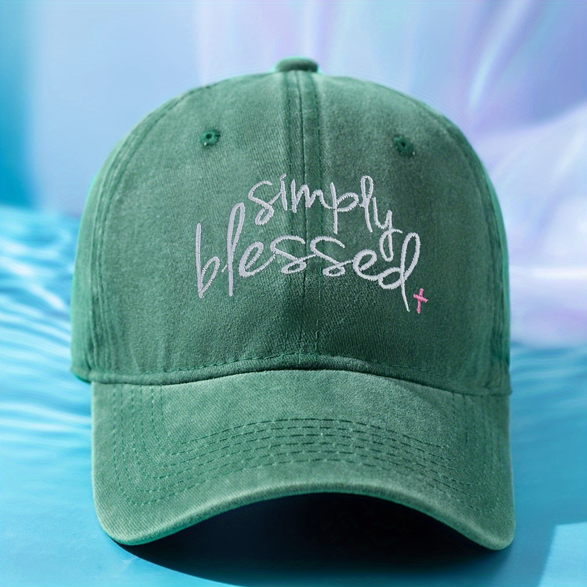 Simply Blessed Embroidery Baseball Washed Distressed Solid Color Dad Hats Adjustable Sun Hats for Women & Men,Temu