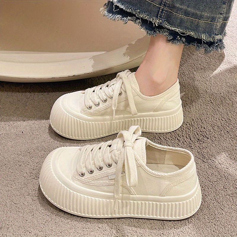 Women's Simple Canvas Shoes Casual Lace Big Toe Sneakers - Temu