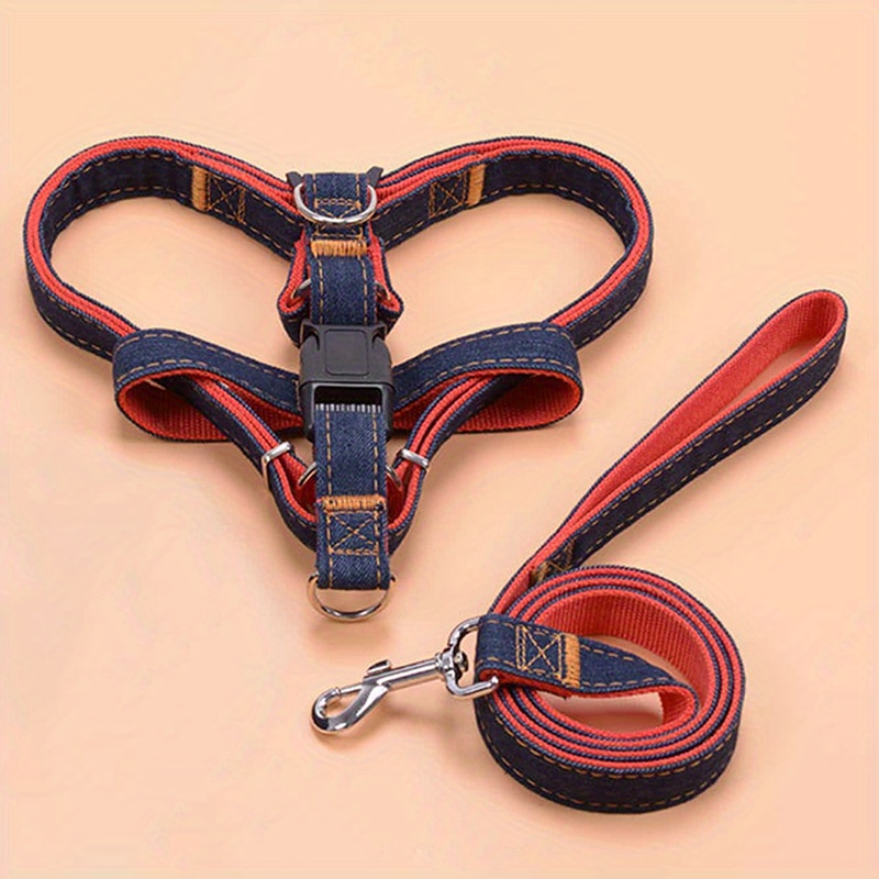 Denim Dog Harness And Leash Set