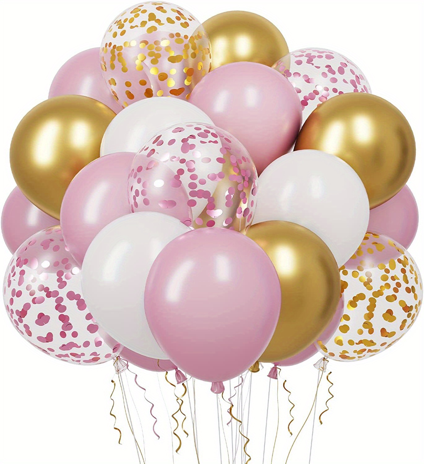 Golden Confetti Balloons Kit, White Golden Party Balloons With Ribbons