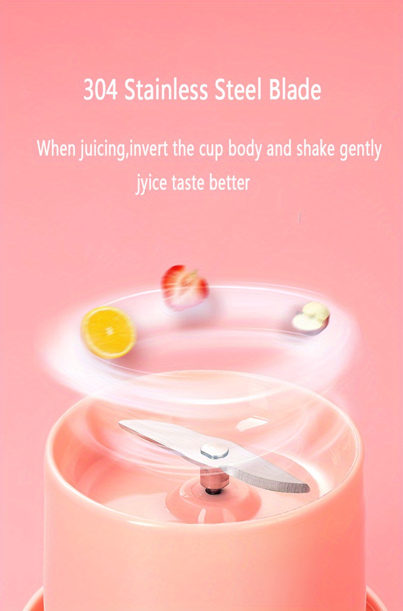1pc, Portable Juicer, Juice Machine, Blender, USB Rechargeable Mini Juice Blender, Ice Crusher, Multifunctional Small Travel Smoothie Blender, Suitable For Home, Office, Outdoor, 300ml Capacity, Pink And Green Optional details 8