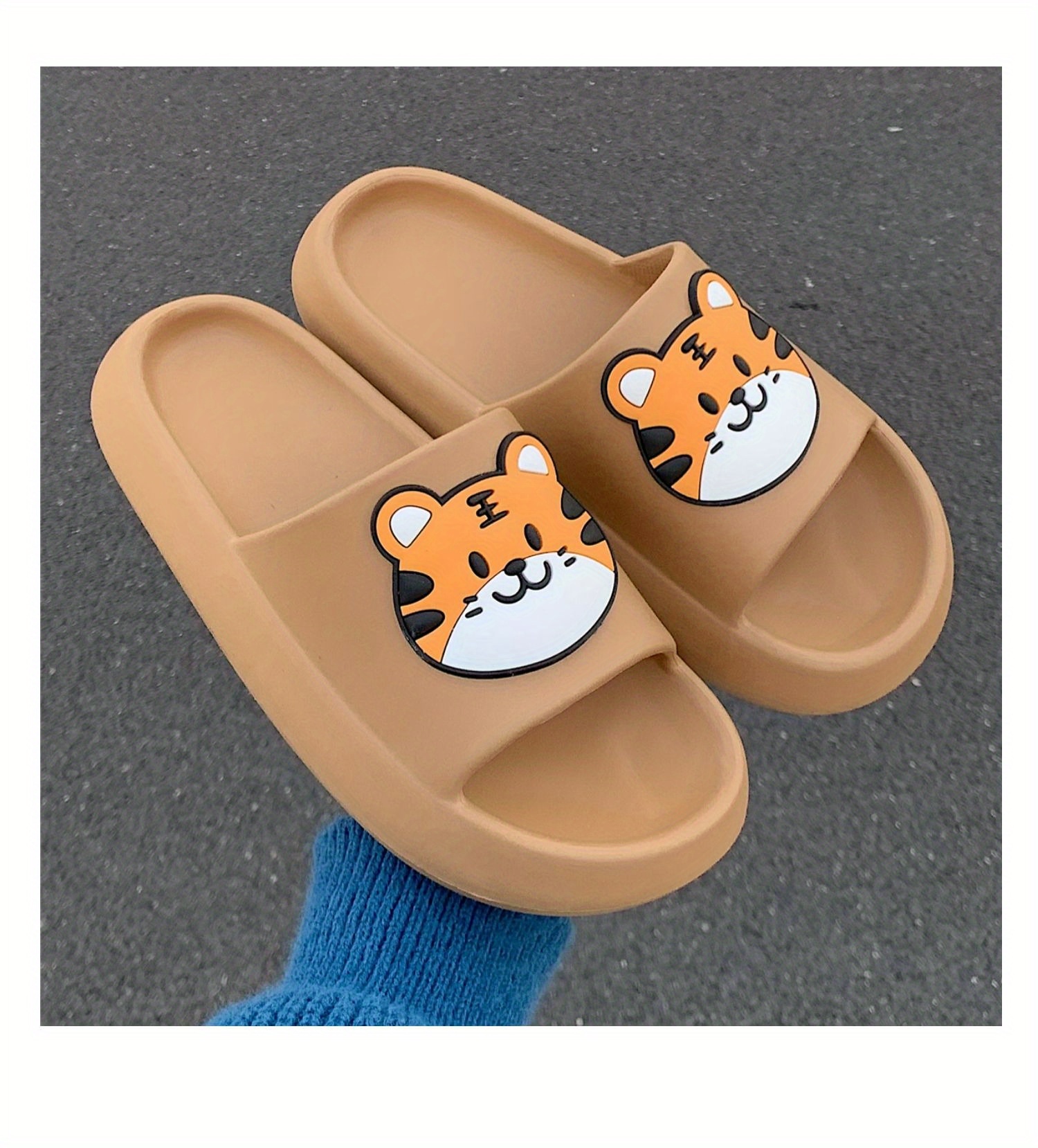 Boys Cute Cartoon Tiger Open Toe Slip Platform Slides - Temu Australia