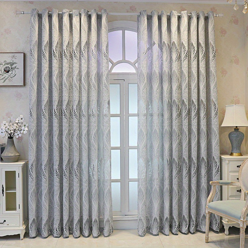 1pc elegant vintage white sheer curtain with feather leaf jacquard design semi transparent polyester grommet top for easy hanging ideal for living room privacy curtains for living room details 4