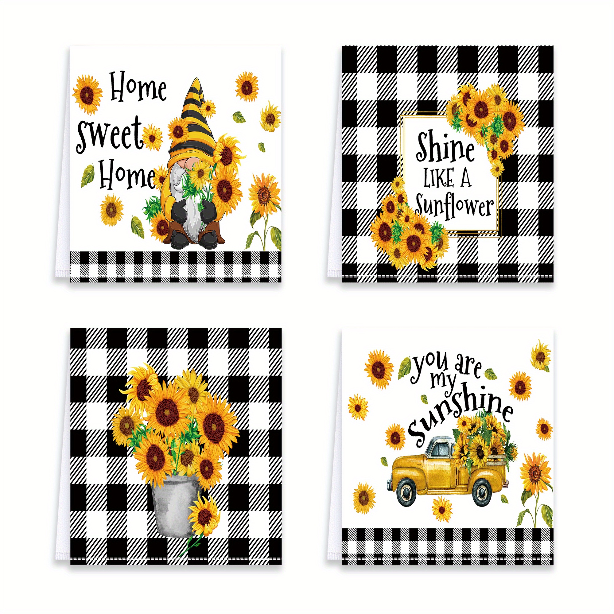 JOOCAR Kitchen Towels, Black and White Buffalo Plaid Yellow Gnome Bee Honey  Daisy 16x27.5 Inches Kitchen Towels for Kitchen Decor Housewarming Gift  Towels Set of 2 