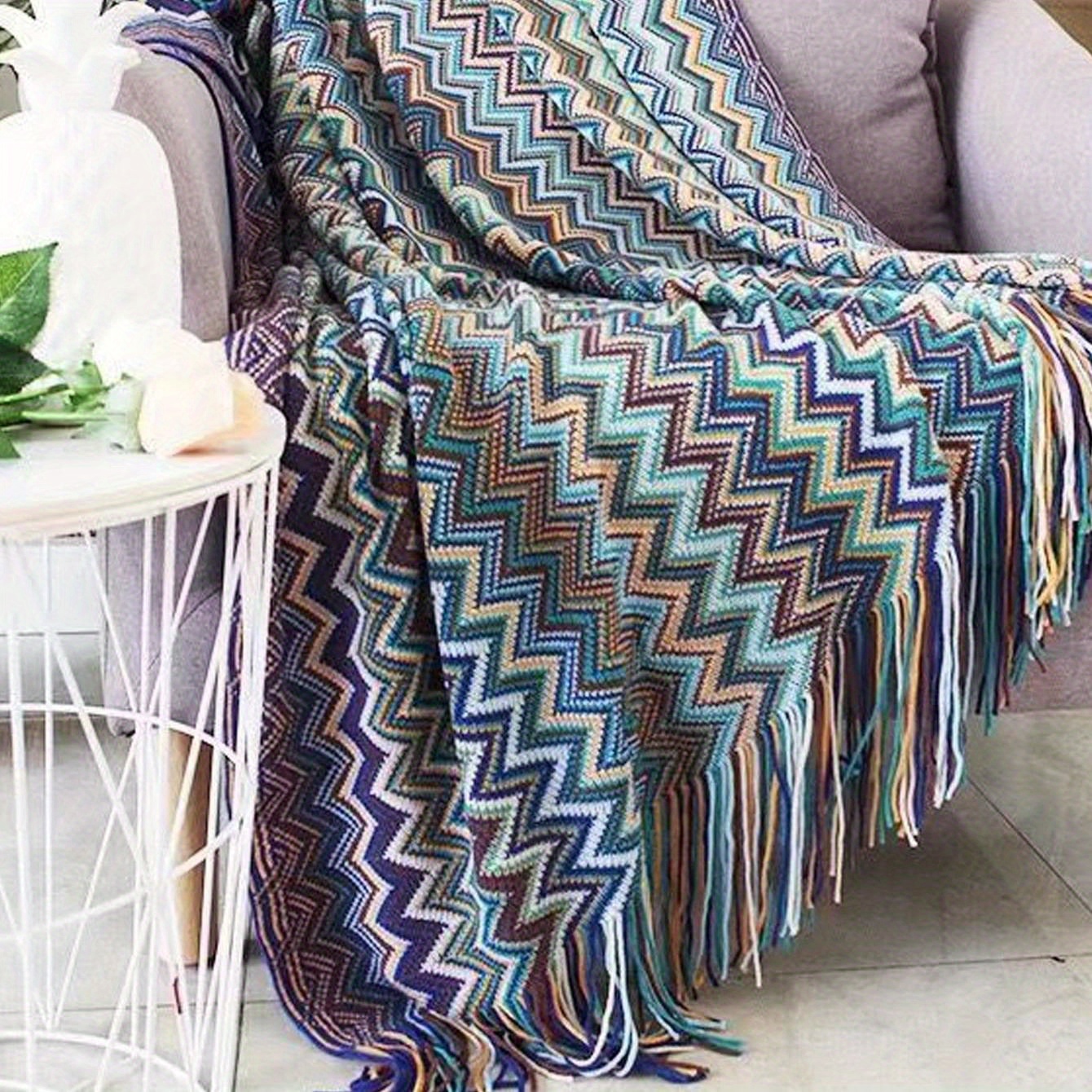 A Bohemian Blue Sofa Blanket